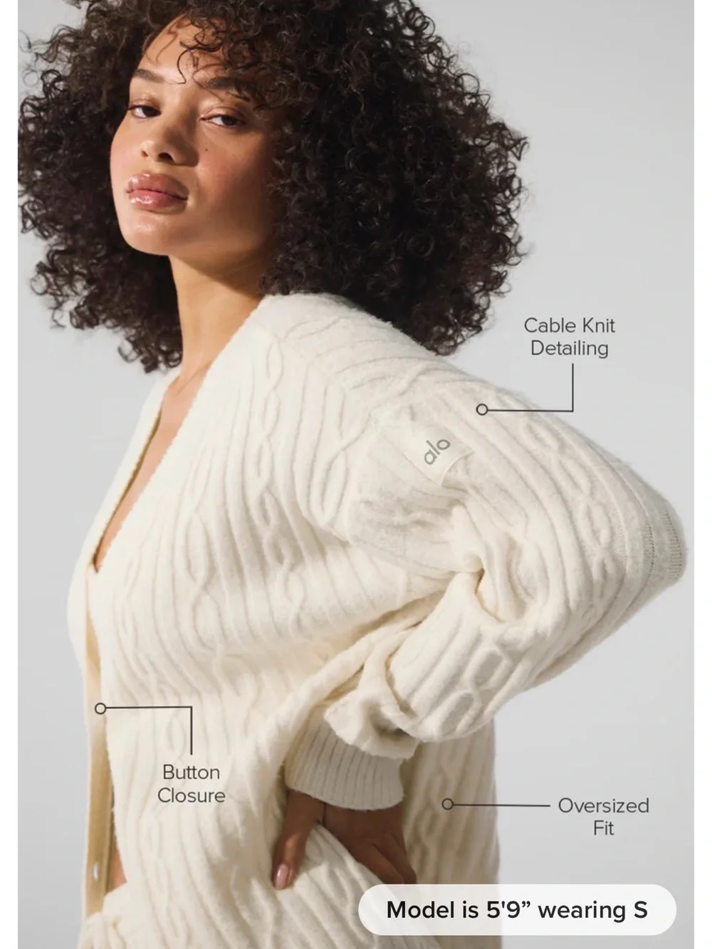 ALO Yoga Cream Cable-Knit V-Neck Cardigan